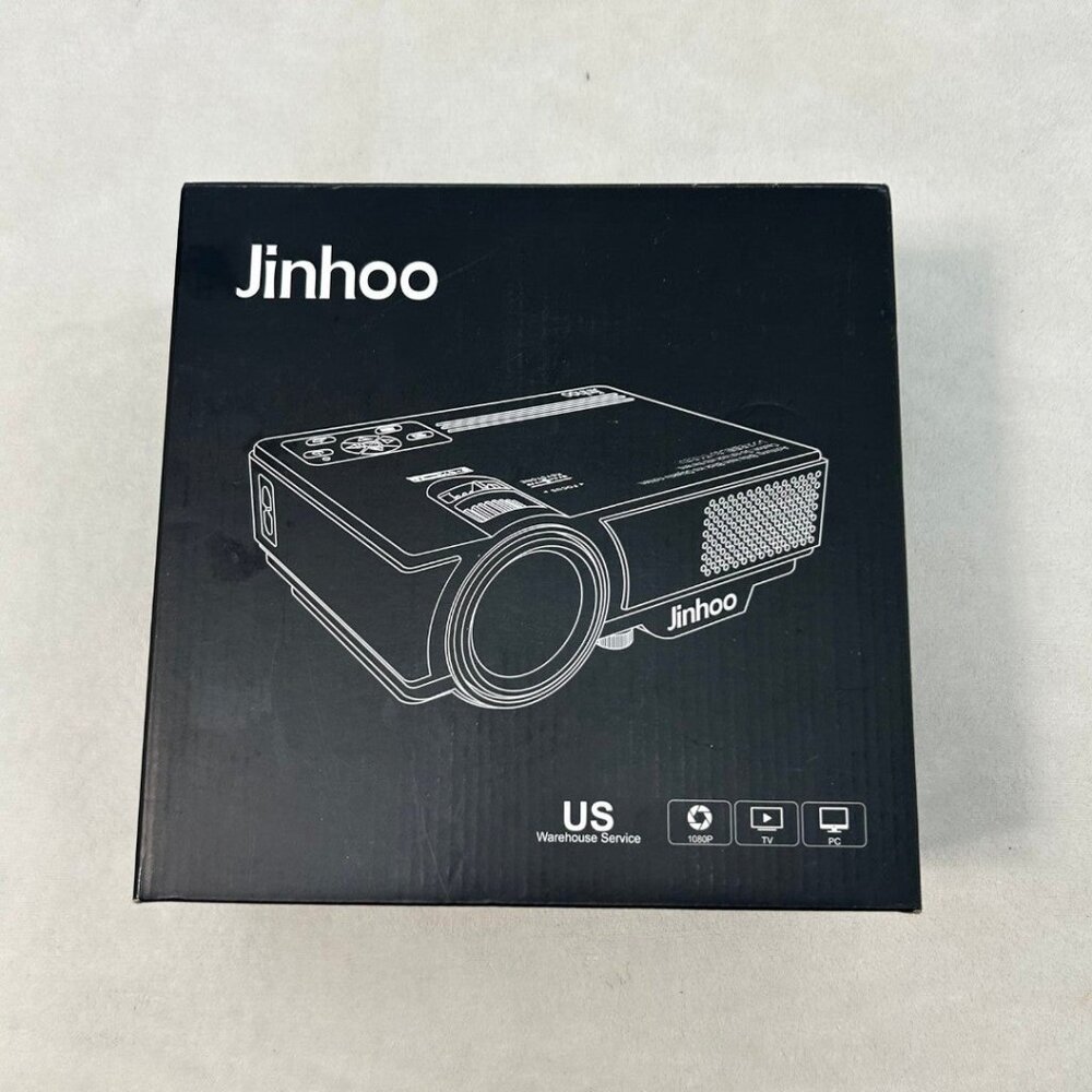 jinhoo white portable screen projector good preowned condition,